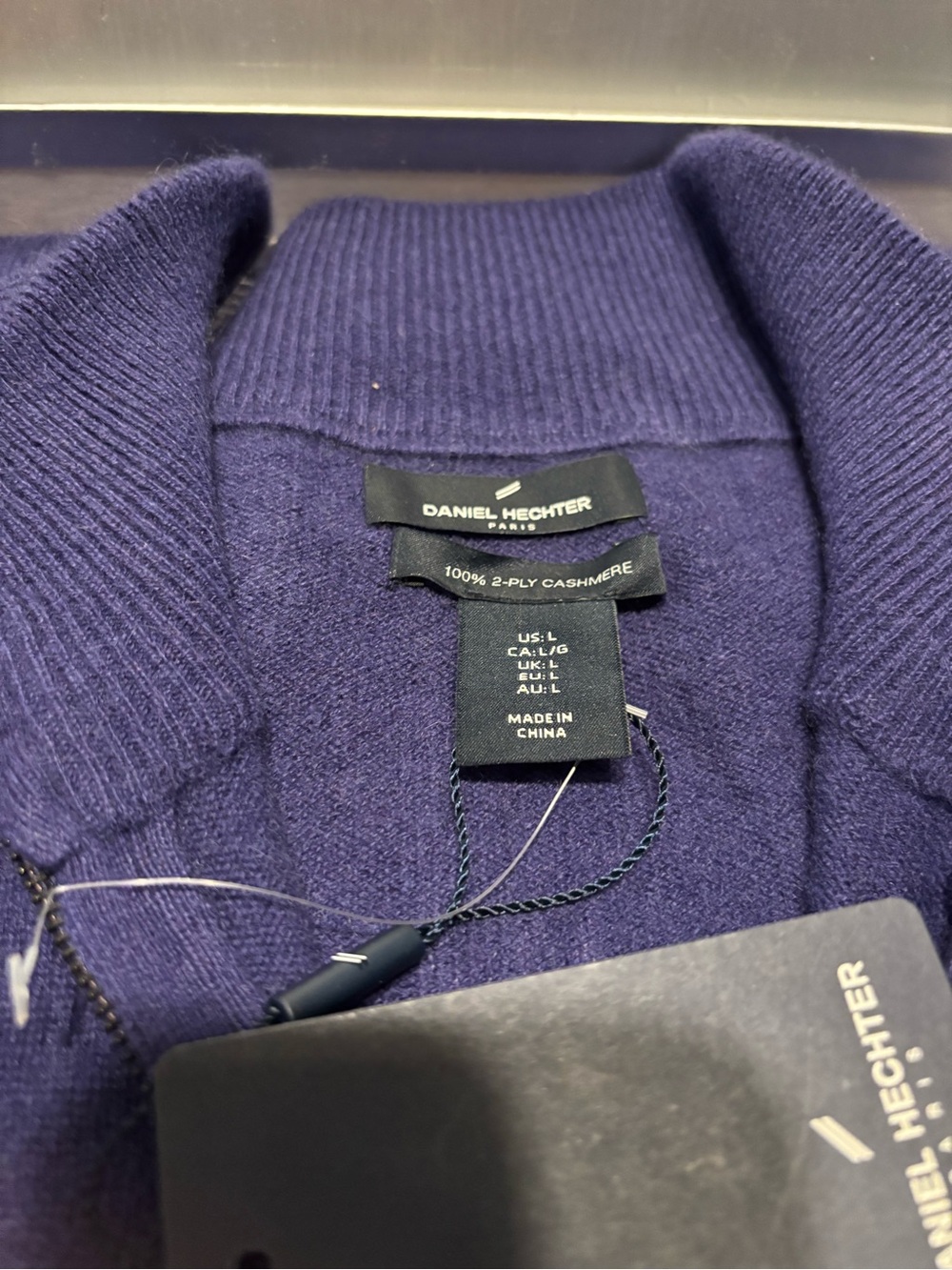 Daniel Hechter Men's 1/4 Zip Mock 100% Double Cashmere Sweater in Deep Purple - Picture 3 of 4